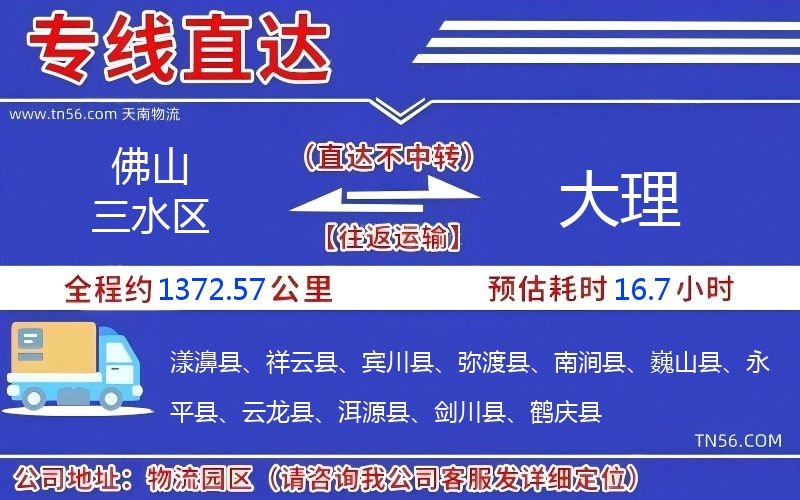 佛山三水區(qū)到大理物流公司