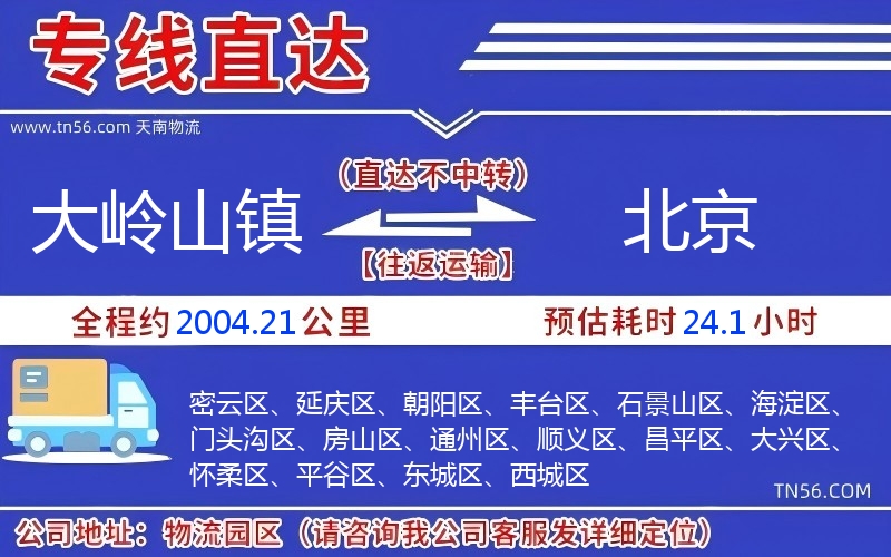大嶺山鎮(zhèn)到北京物流公司