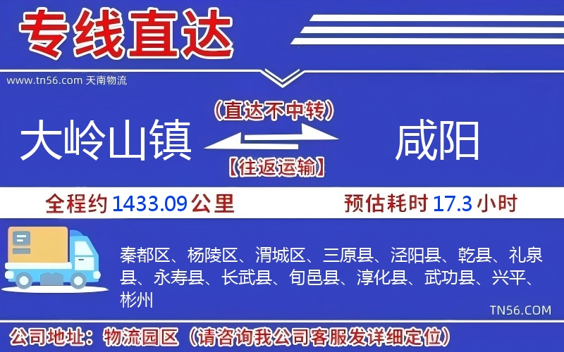 大嶺山鎮(zhèn)到咸陽物流公司